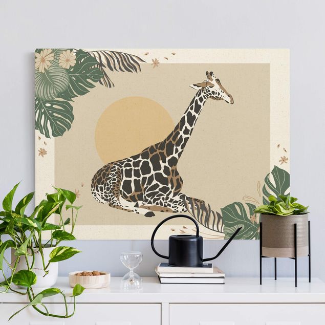 Canvas schilderijen - Goud Safari Animals - Giraffe At Sunset