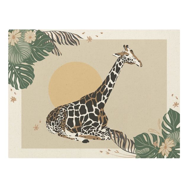 Canvas schilderijen - Goud Safari Animals - Giraffe At Sunset