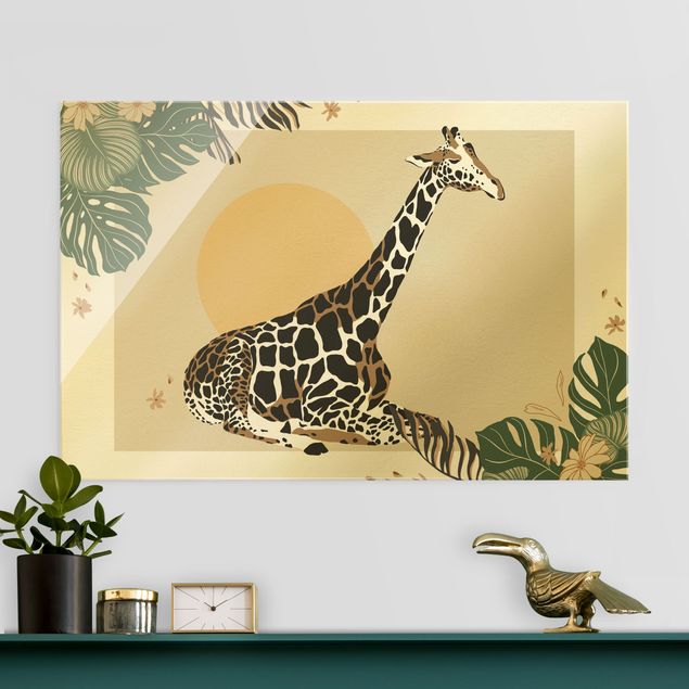Glas Magnetboard Safari Animals - Giraffe At Sunset