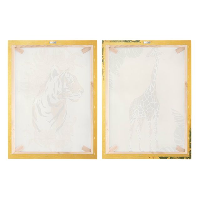 Canvas schilderijen - 2-delig  Safari Animals - Giraffe And Tiger