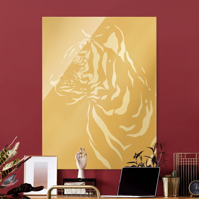 Glasschilderijen Safari Animals - Portrait Tiger Beige