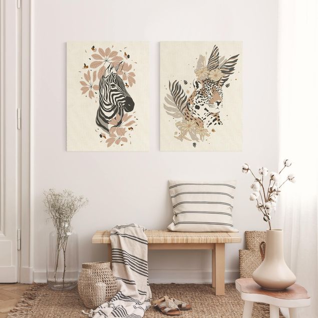 Natuurlijk canvas schilderijen - 2-delig  Safari Animals - Zebra And Leopard