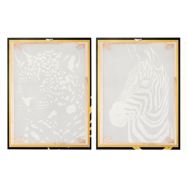 Canvas schilderijen - 2-delig  Safari Animals - Zebra and Leopard Black