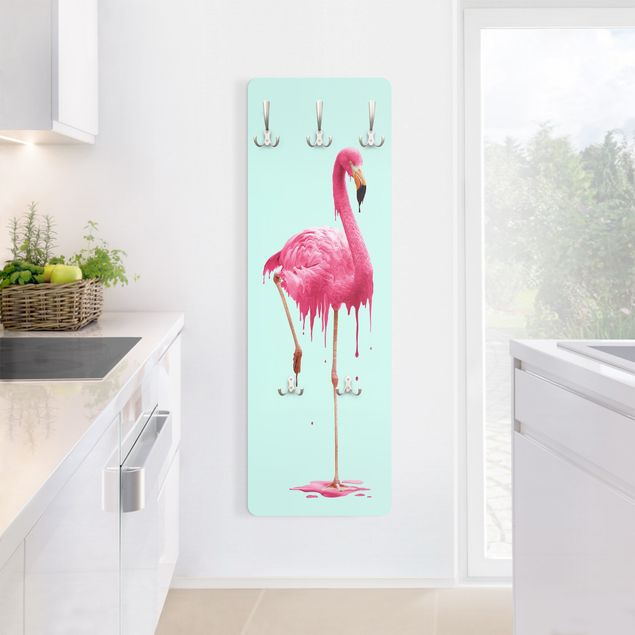 Wandkapstokken houten paneel Melting Flamingo