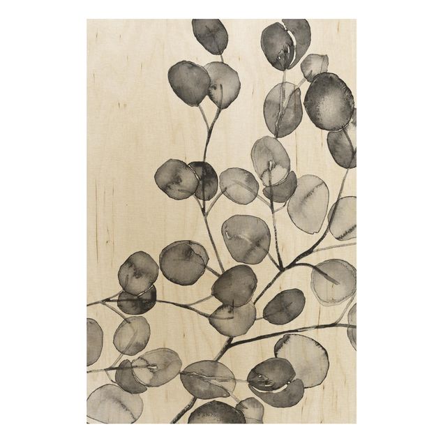 Houten schilderijen Black And White Eucalyptus Twig Watercolour