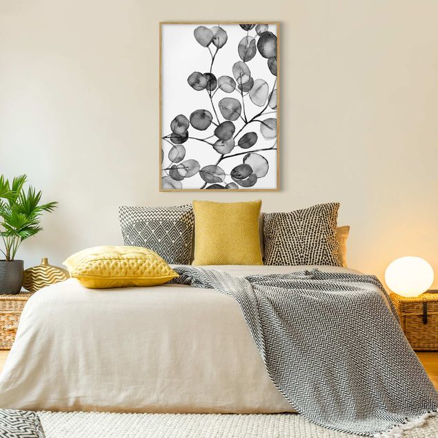 Ingelijste posters Black And White Eucalyptus Twig Watercolour