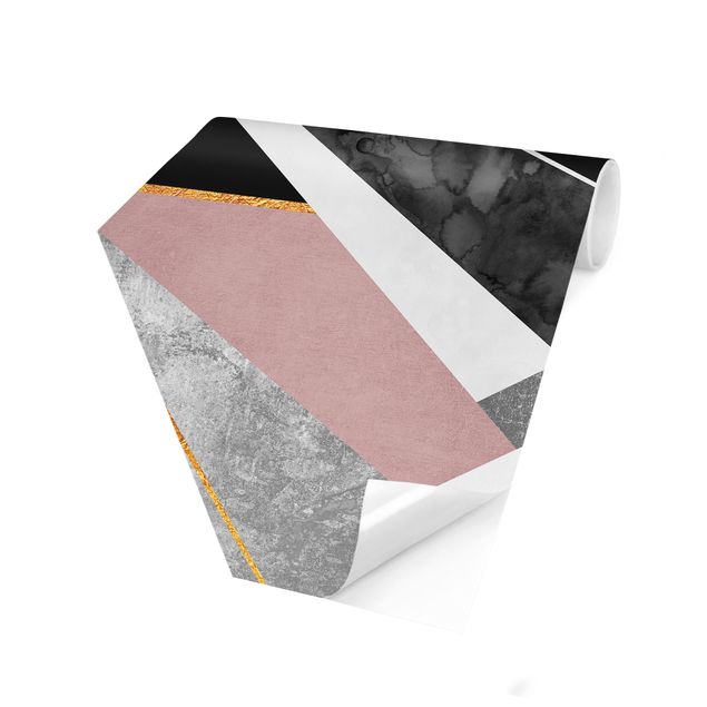 Hexagon Behang Black And White Geometry With Gold