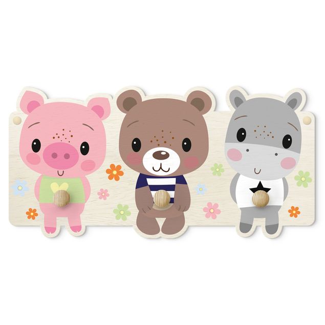 Wandkapstokken voor kinderen Pig Bear Hippo