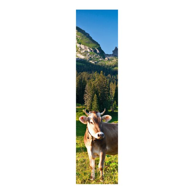 Schuifgordijnen Swiss Alpine Meadow With Cow
