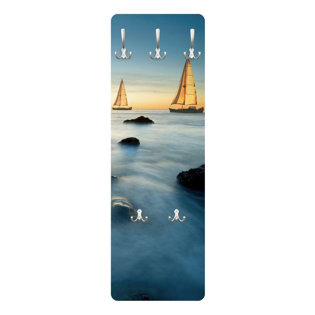 Wandkapstokken houten paneel Sailboats On the Ocean