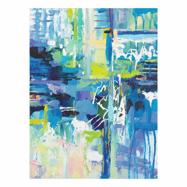 Glasschilderijen - Sequence in blue and green