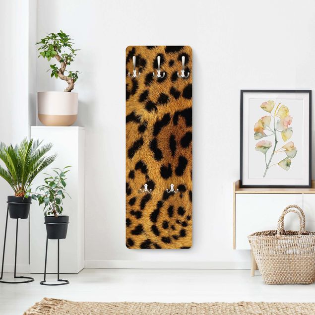 Wandkapstokken houten paneel Serval Cat Fur