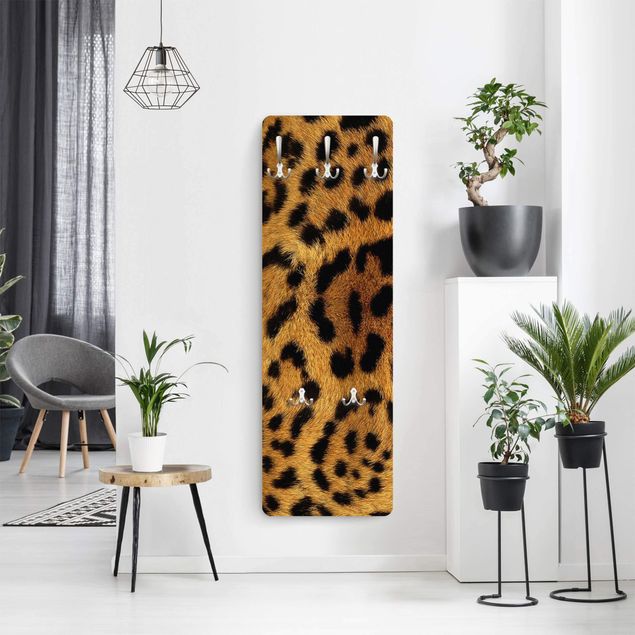 Wandkapstokken houten paneel Serval Cat Fur