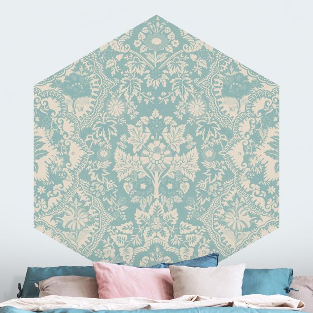 Hexagon Behang Shabby Baroque Wallpaper In Azure II