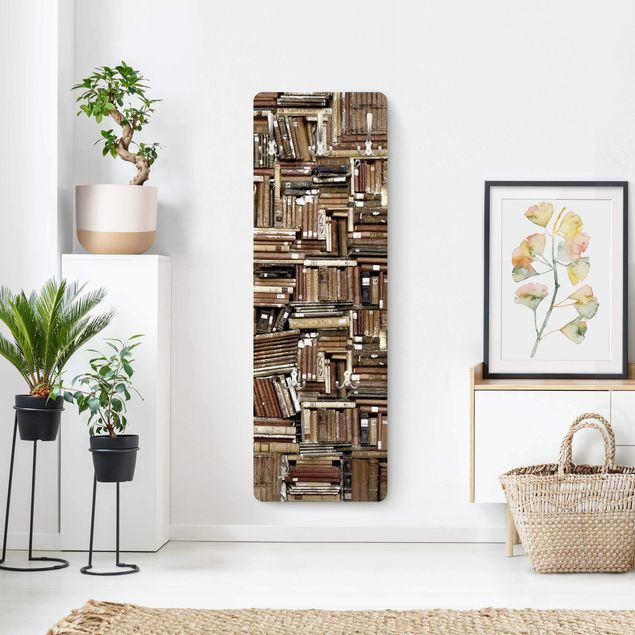Wandkapstokken houten paneel Shabby Wall Of Books
