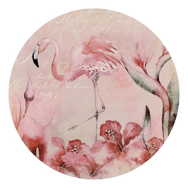 Behangcirkel Shabby Chic Collage - Flamingo