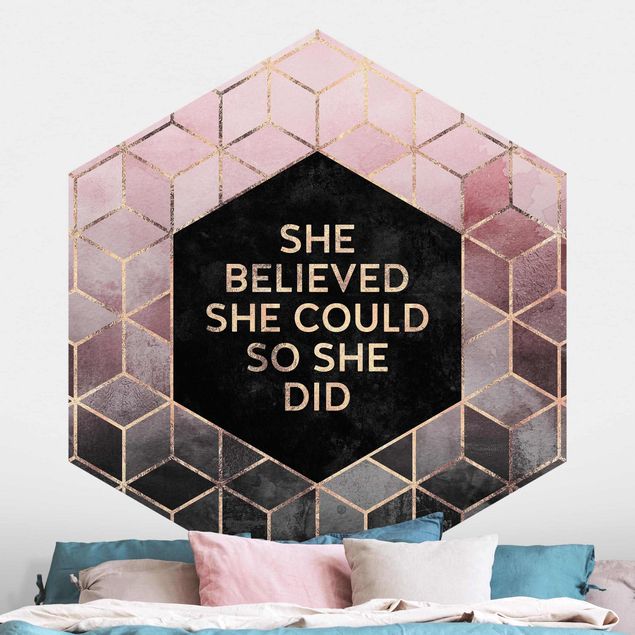 Hexagon Behang She Believed She Could Rosé Gold