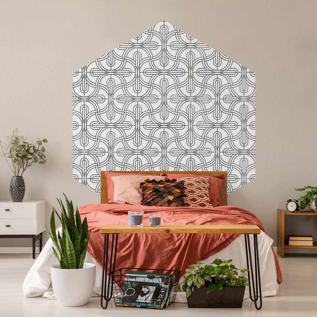 Hexagon Behang Silver Art Deco Pattern XXL