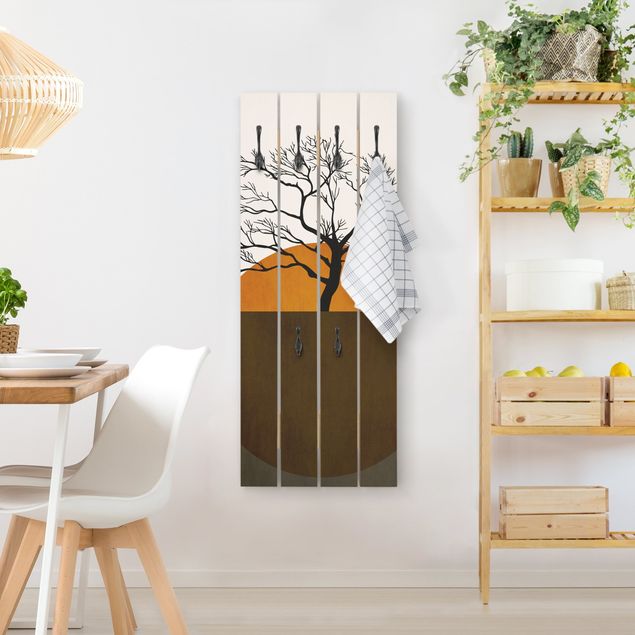 Wandgarderobe Holz  -  Sonne mit Baum