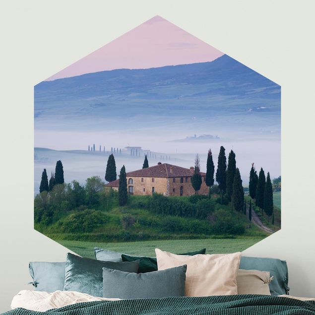 Hexagon Behang Sunrise In Tuscany