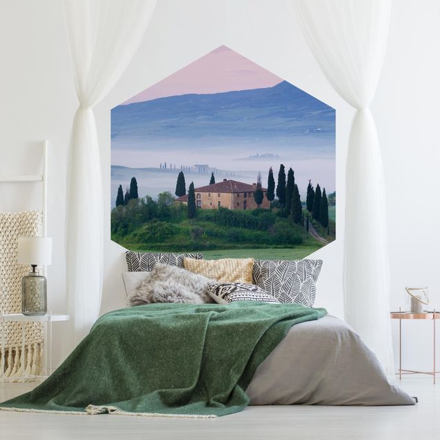 Hexagon Behang Sunrise In Tuscany
