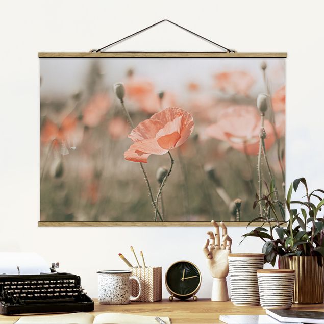 Stoffen schilderij met posterlijst Sun-Kissed Poppy Fields