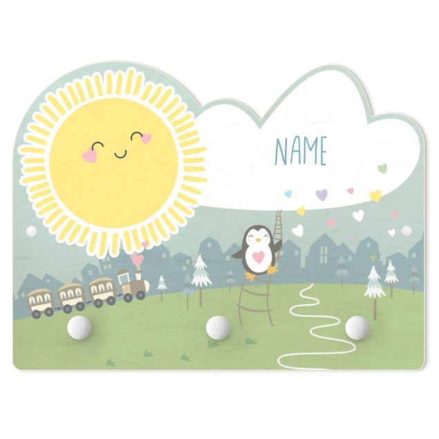 Wandkapstokken voor kinderen Raining Down Sunshine And Hearts With Customised Name