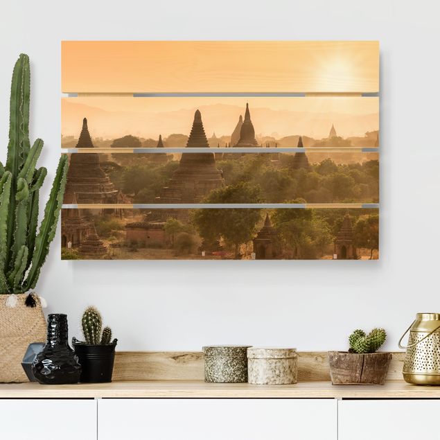 Houten schilderijen op plank Sun Setting Over Bagan