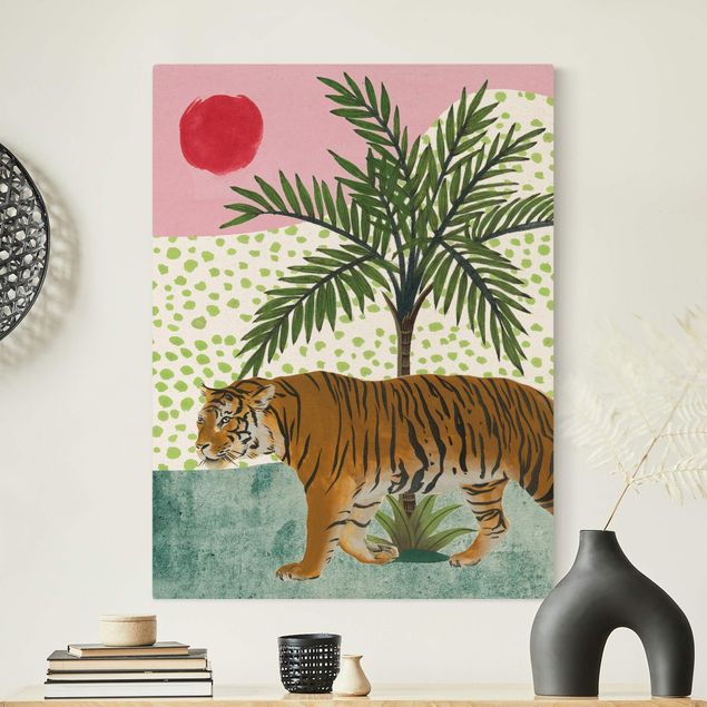 Canvas schilderijen - Goud Strolling Tiger At Dawn