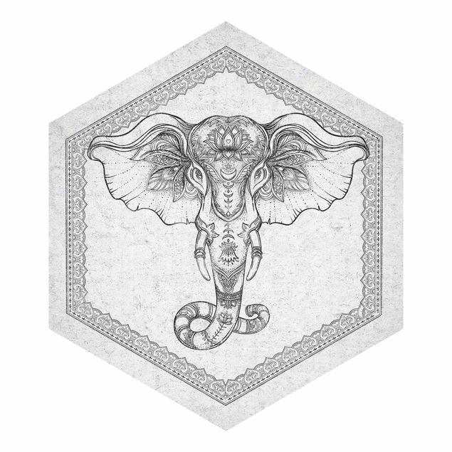 Hexagon Behang Spiritual Elephant In Concrete Look