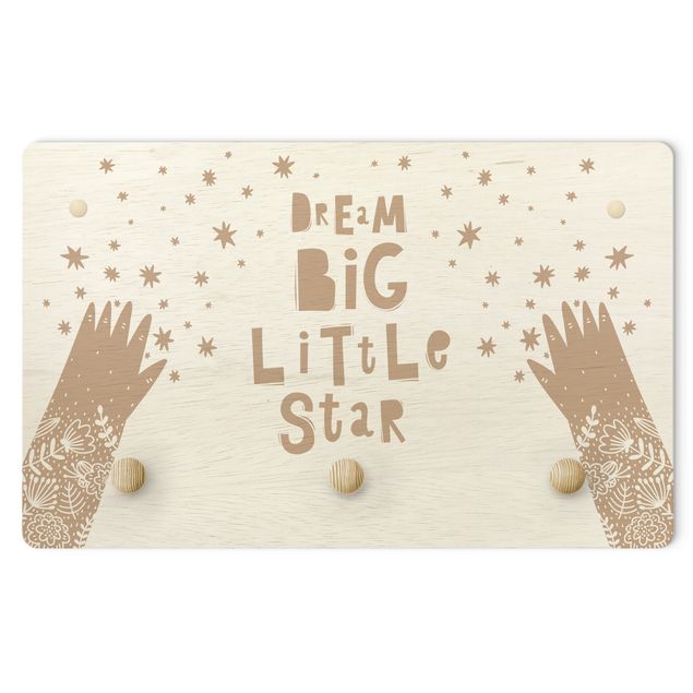 Wandkapstokken voor kinderen Text Dream Big Little Star With Flowers Natural