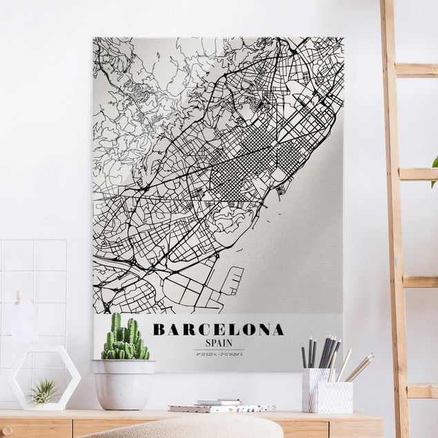 Magnettafel Glas Barcelona City Map - Classic