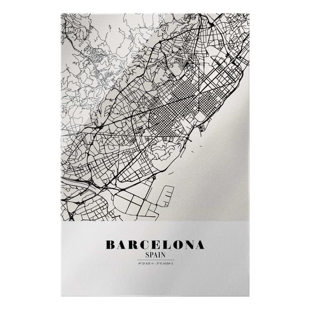 Glasschilderijen Barcelona City Map - Classic