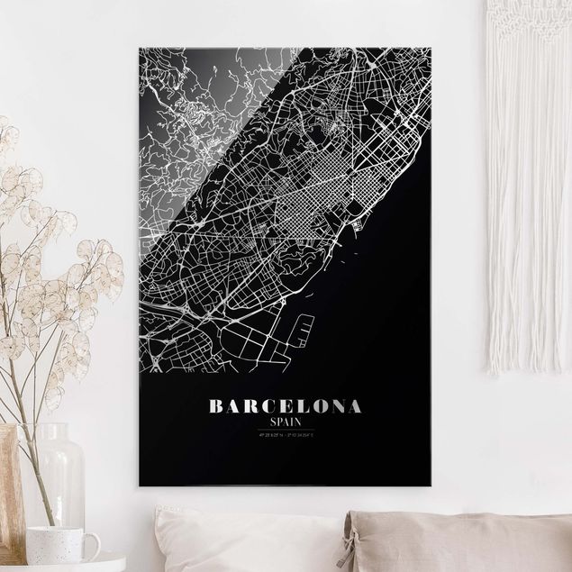 Glas Magnettafel Barcelona City Map - Classic Black