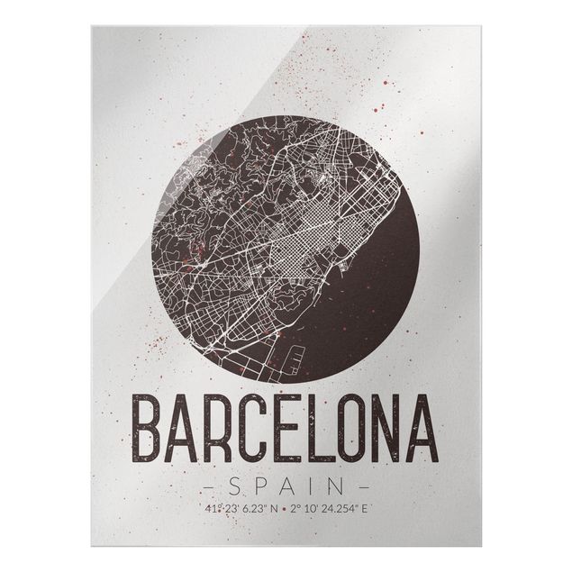Glasschilderijen Barcelona City Map - Retro