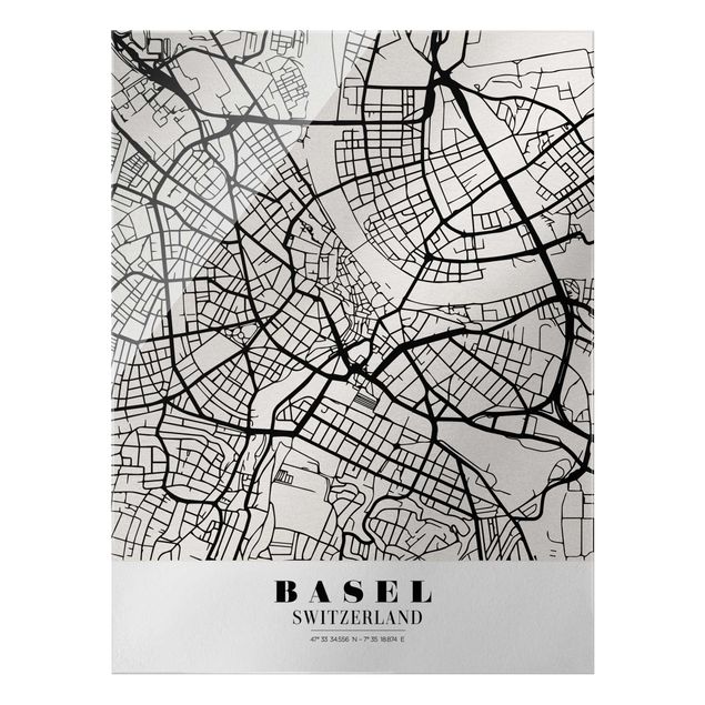 Glasschilderijen Basel City Map - Classic