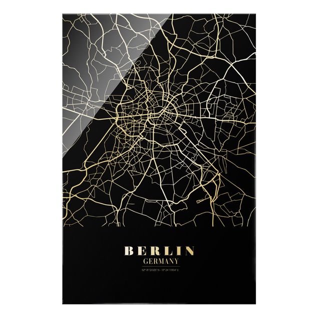 Glasschilderijen Berlin City Map - Classic Black