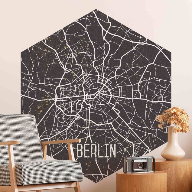 Hexagon Behang City Map Berlin - Retro