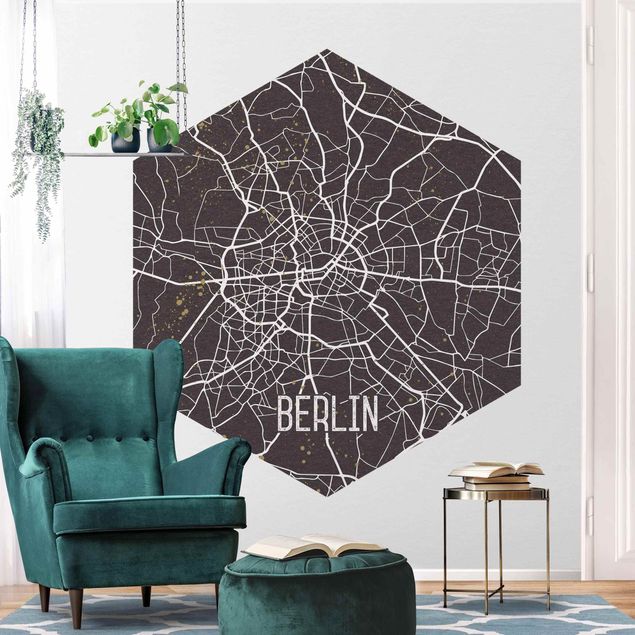 Hexagon Behang City Map Berlin - Retro