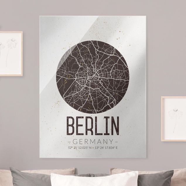 Glasschilderijen City Map Berlin - Retro