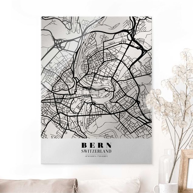 Glas Magnettafel Bern City Map - Classical