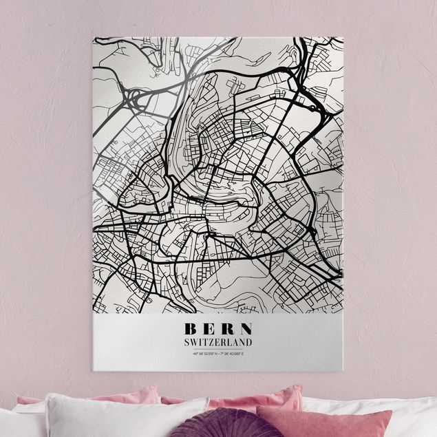 Glasschilderijen Bern City Map - Classical