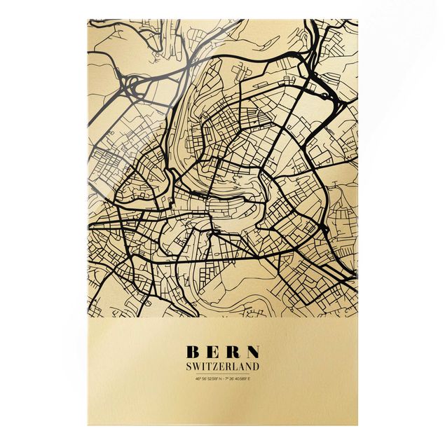 Glasschilderijen Bern City Map - Classic