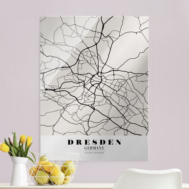 Glasschilderijen Dresden City Map - Classical