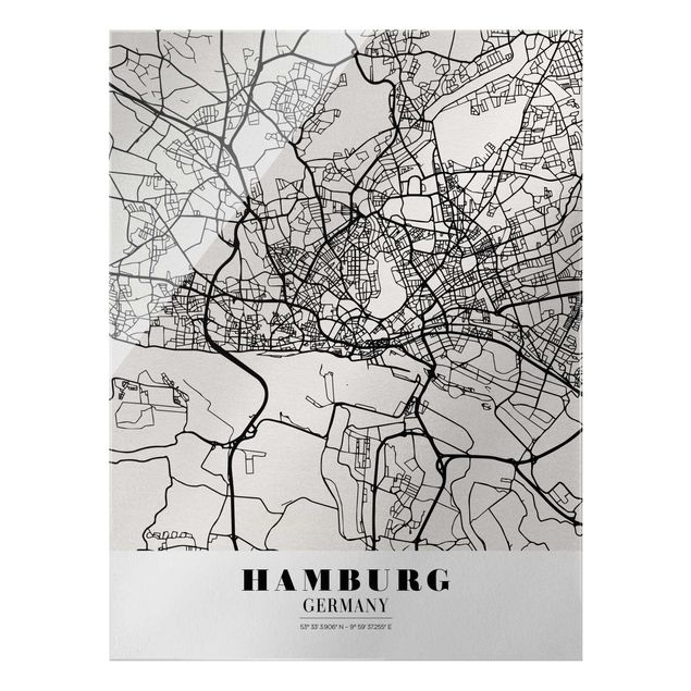 Glasschilderijen Hamburg City Map - Classic