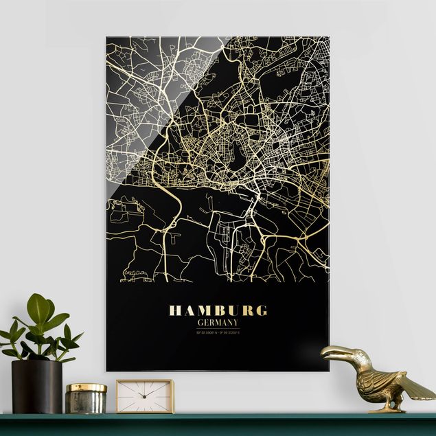 Glas Magnetboard Hamburg City Map - Classic Black