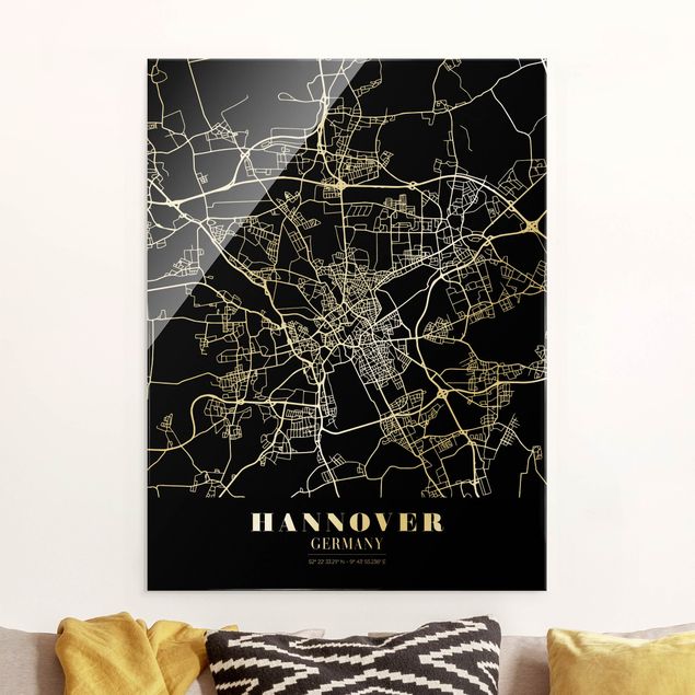 Glas Magnetboard Hannover City Map - Classic Black