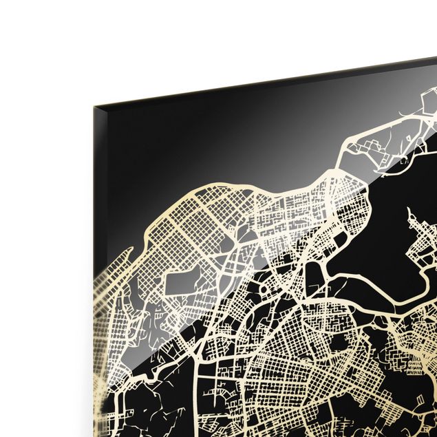 Glasschilderijen Havana City Map - Classic Black