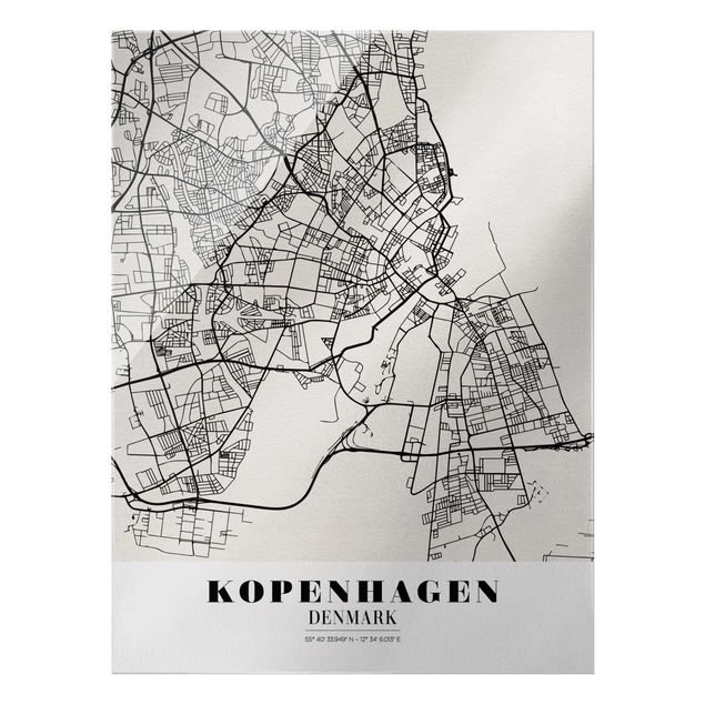 Glasschilderijen Copenhagen City Map - Classic