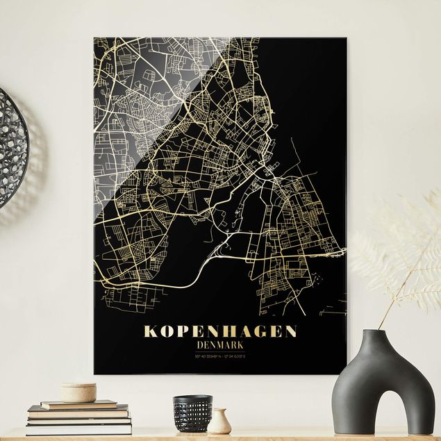 Glas Magnettafel Copenhagen City Map - Classic Black